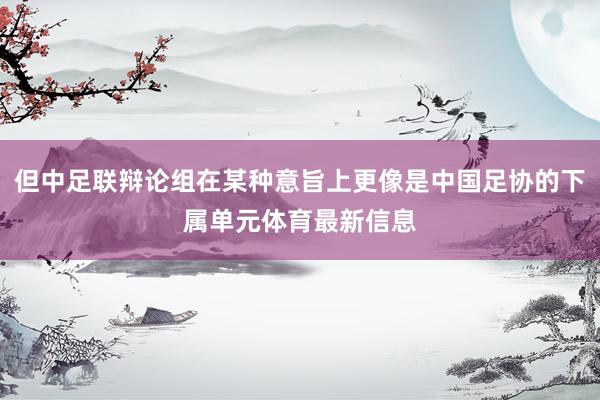 但中足联辩论组在某种意旨上更像是中国足协的下属单元体育最新信息