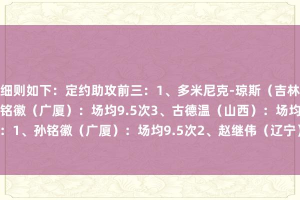 细则如下：定约助攻前三：1、多米尼克-琼斯（吉林）：场均10.4次2、孙铭徽（广