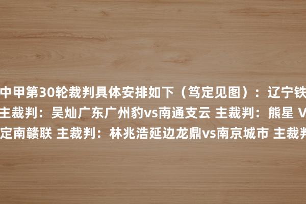 中甲第30轮裁判具体安排如下（笃定见图）：辽宁铁东说念主vs佛山南狮 主裁判：吴
